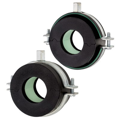 Abrazaderas ISO RTN+ tipo 2 y 4, dos piezas, con Abrazaderas JUNIOR y cubierta ISO 