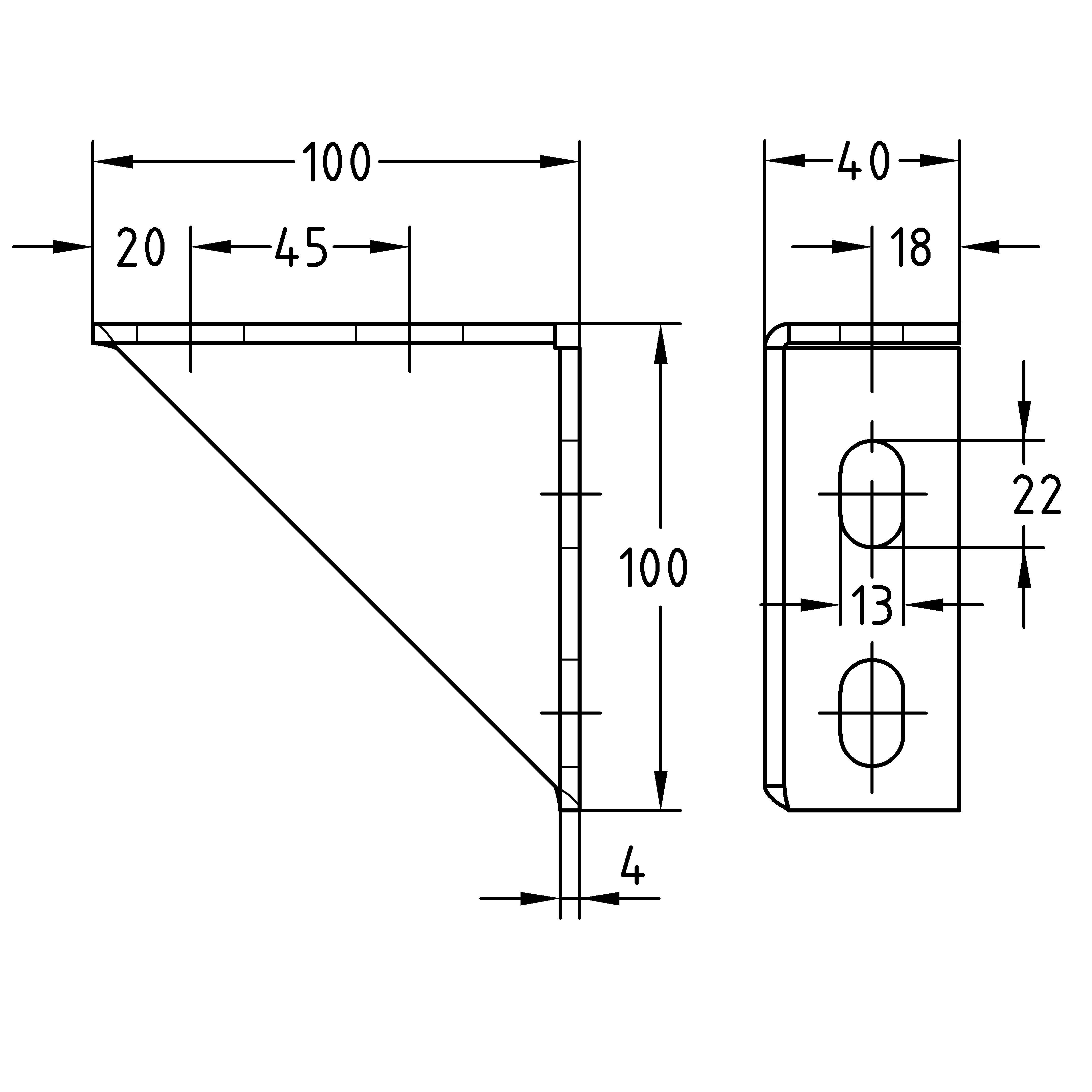 Ángulos de montaje 100 x 100 x 4 mm | galvanizado